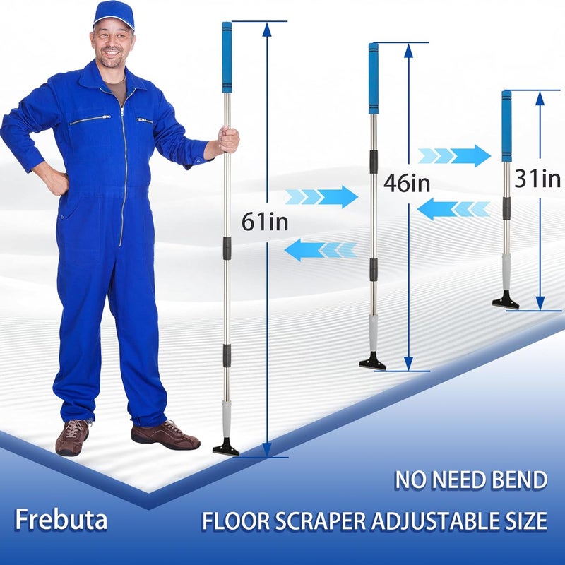 Frebuta 4"Razor Blade Floor Scraper with Long Handle,61in Adjustable Floor Scraper Heavy Duty with 10PCS Extra Metal Blades Paint Scraper for Cleaning Stickers Gum Glass Wall Tile Linoleum Stove Top - Image 2